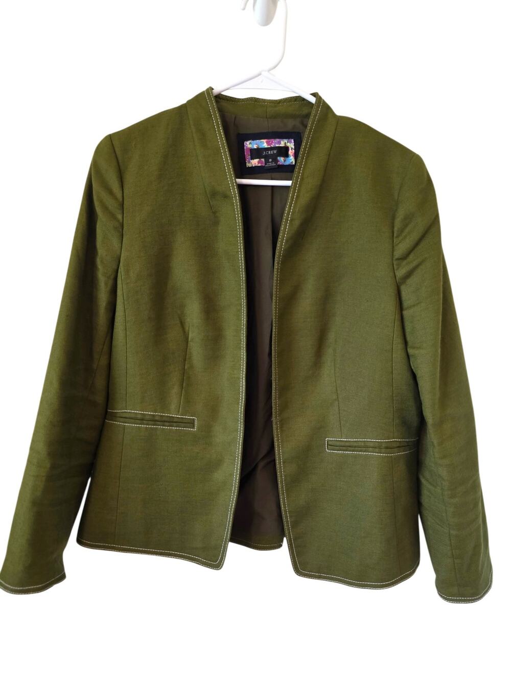 J Crew Womens Linen Blend Open Front Blazer Size 8 Army Green